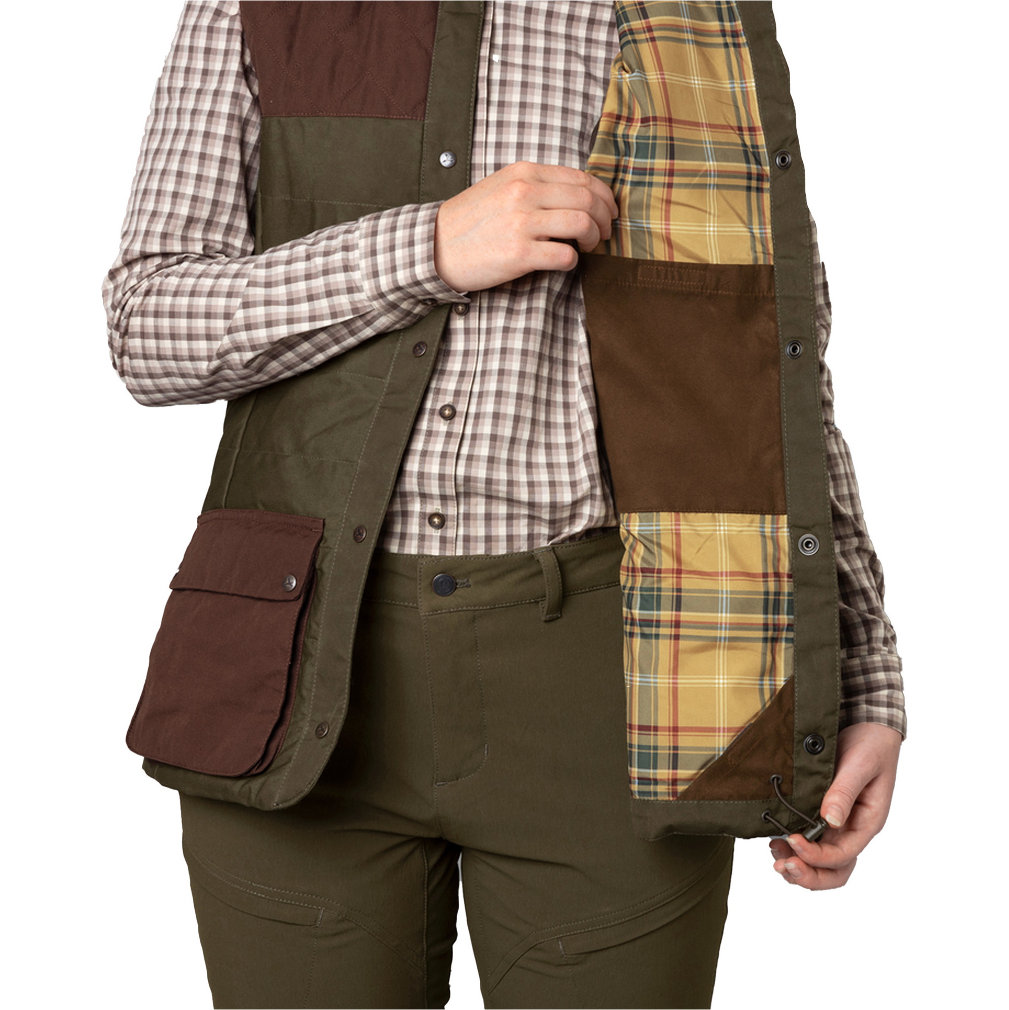 2026 Harkila Womens Retrieve Waistcoat 1201141 - Dark Warm Olive / Burgundy